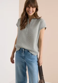 Blouse met gespleten hals in seersucker kwaliteit