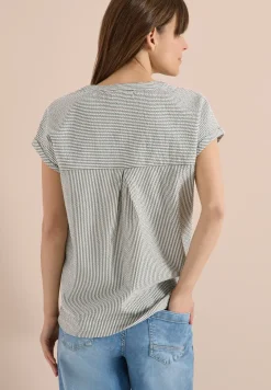 Blouse met gespleten hals in seersucker kwaliteit