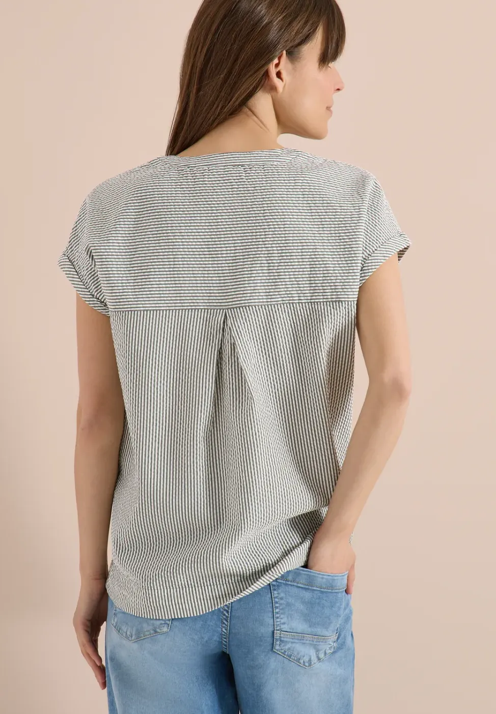 Blouse met gespleten hals in seersucker kwaliteit
