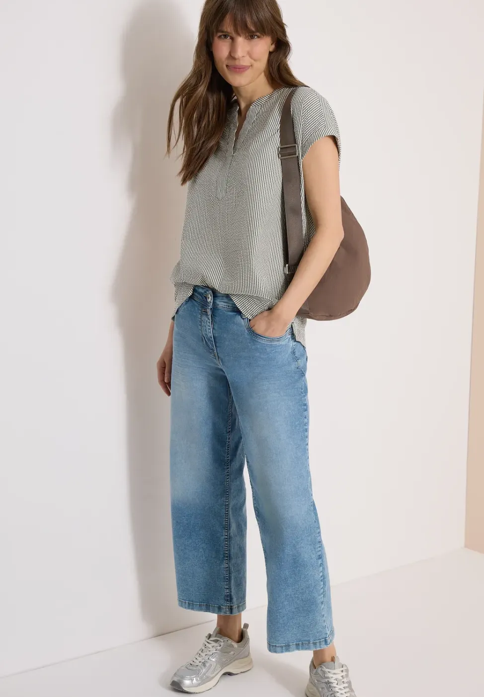 Blouse met gespleten hals in seersucker kwaliteit
