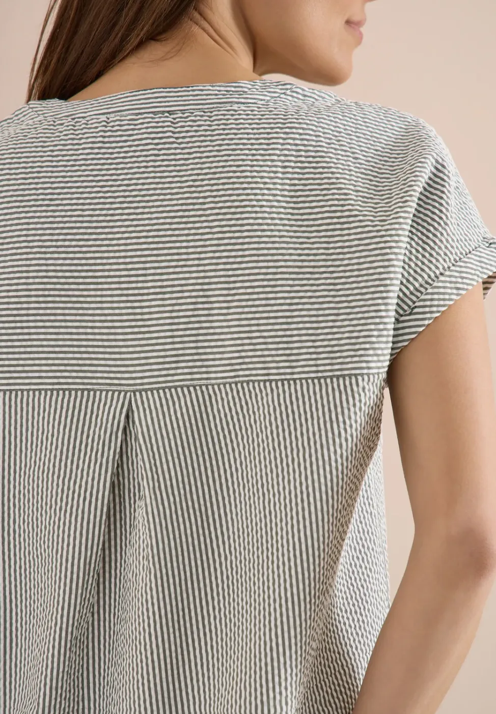 Blouse met gespleten hals in seersucker kwaliteit