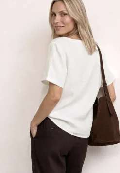 Blouse met gespleten hals van linnenmix