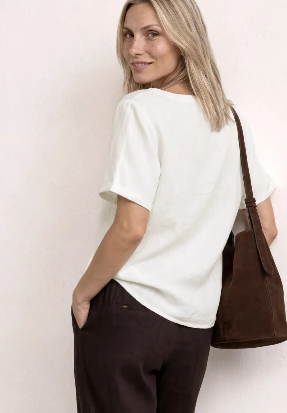 Blouse met gespleten hals van linnenmix