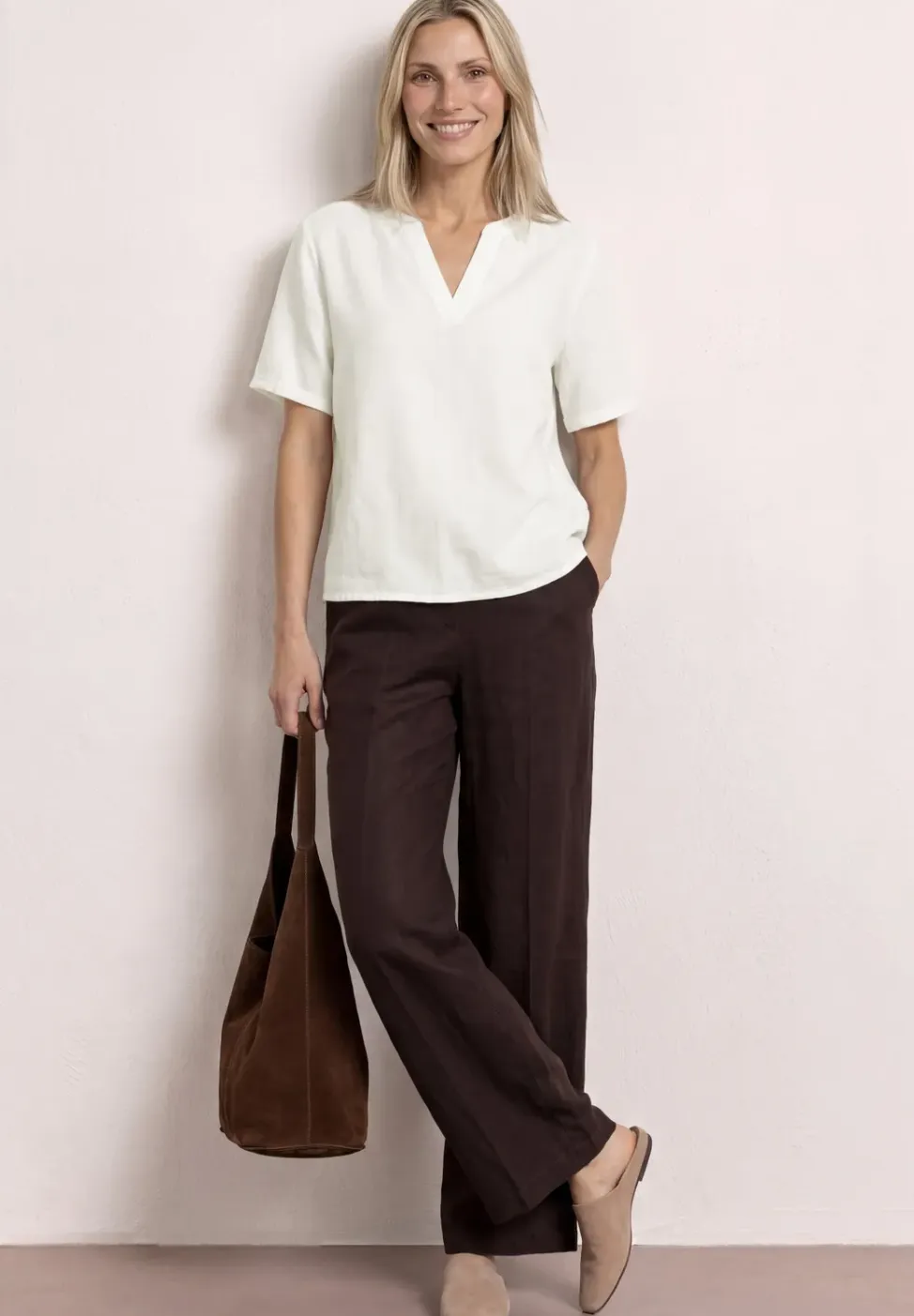 Blouse met gespleten hals van linnenmix