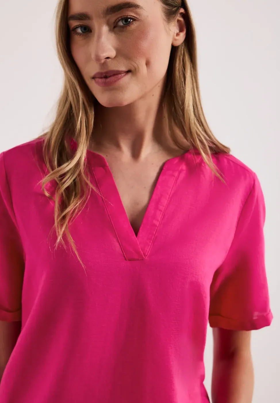 Blouse met gespleten hals van linnenmix