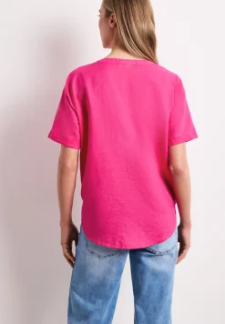 Blouse met gespleten hals van linnenmix