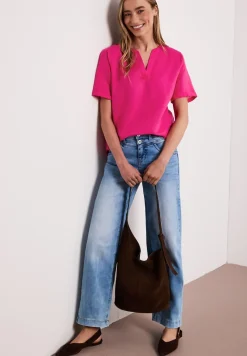 Blouse met gespleten hals van linnenmix