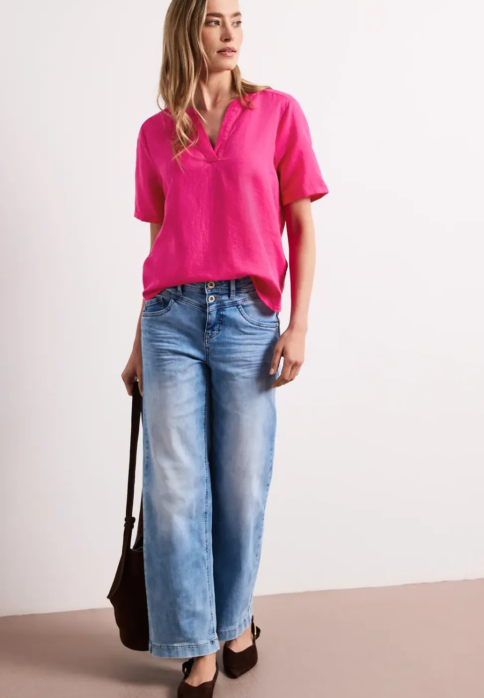 Blouse met gespleten hals van linnenmix