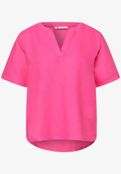 Blouse met gespleten hals van linnenmix