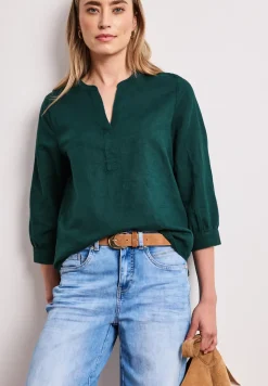 Blouse met gespleten hals van linnenmix