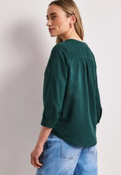 Blouse met gespleten hals van linnenmix