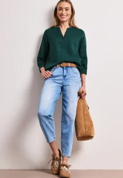 Blouse met gespleten hals van linnenmix