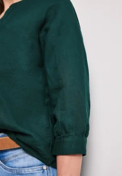 Blouse met gespleten hals van linnenmix