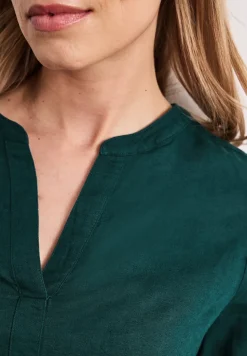 Blouse met gespleten hals van linnenmix