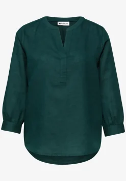 Blouse met gespleten hals van linnenmix