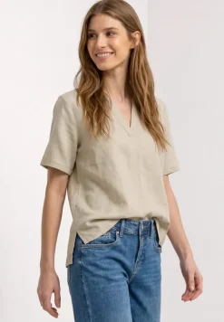 Blouse met gespleten hals van linnenmix