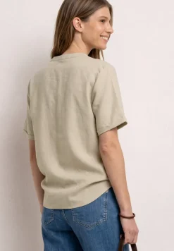 Blouse met gespleten hals van linnenmix