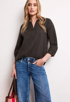 Blouse met gespleten hals van linnenmix