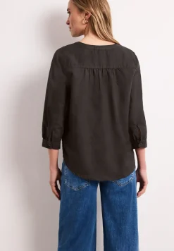 Blouse met gespleten hals van linnenmix