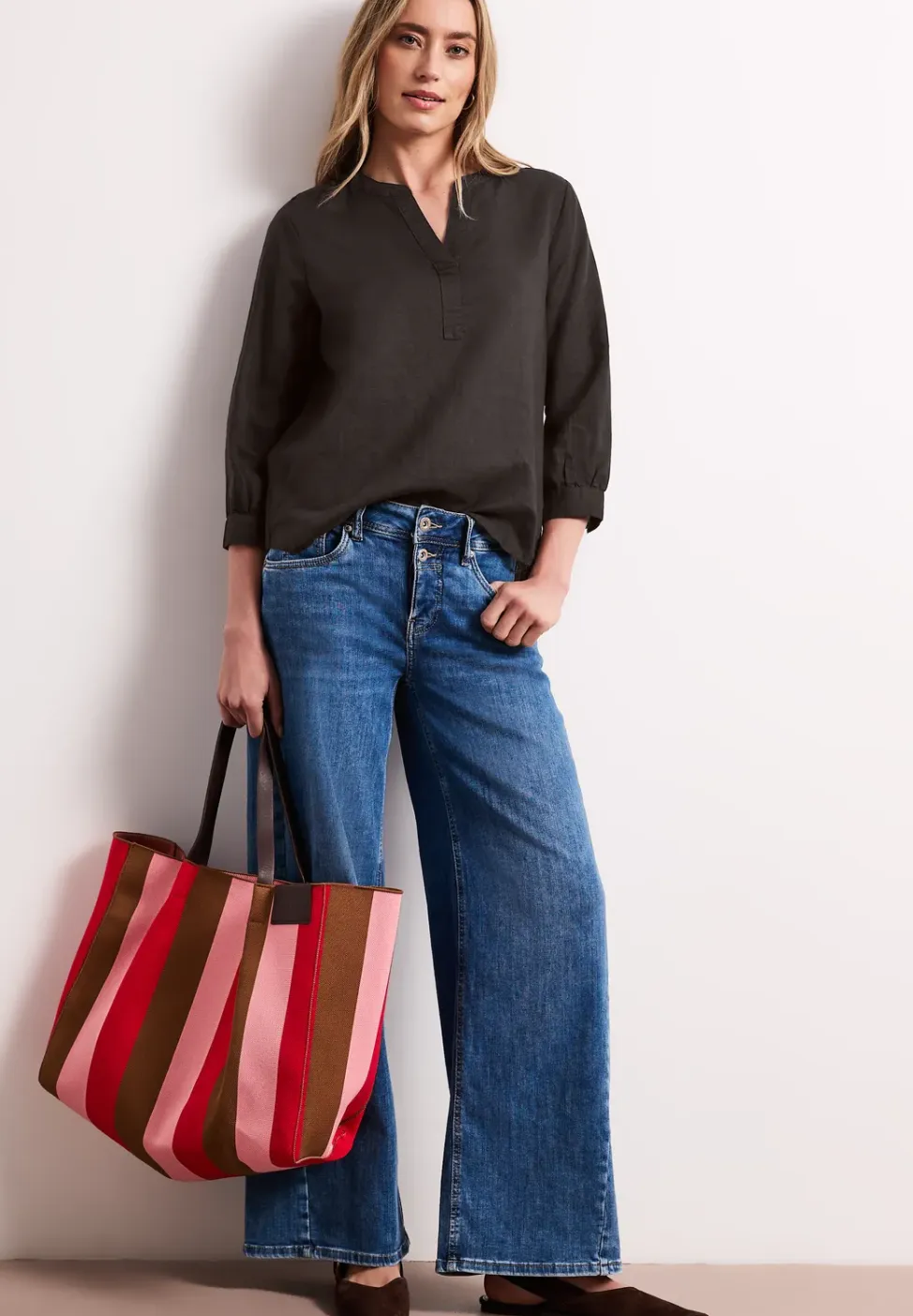 Blouse met gespleten hals van linnenmix