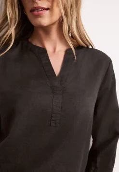 Blouse met gespleten hals van linnenmix