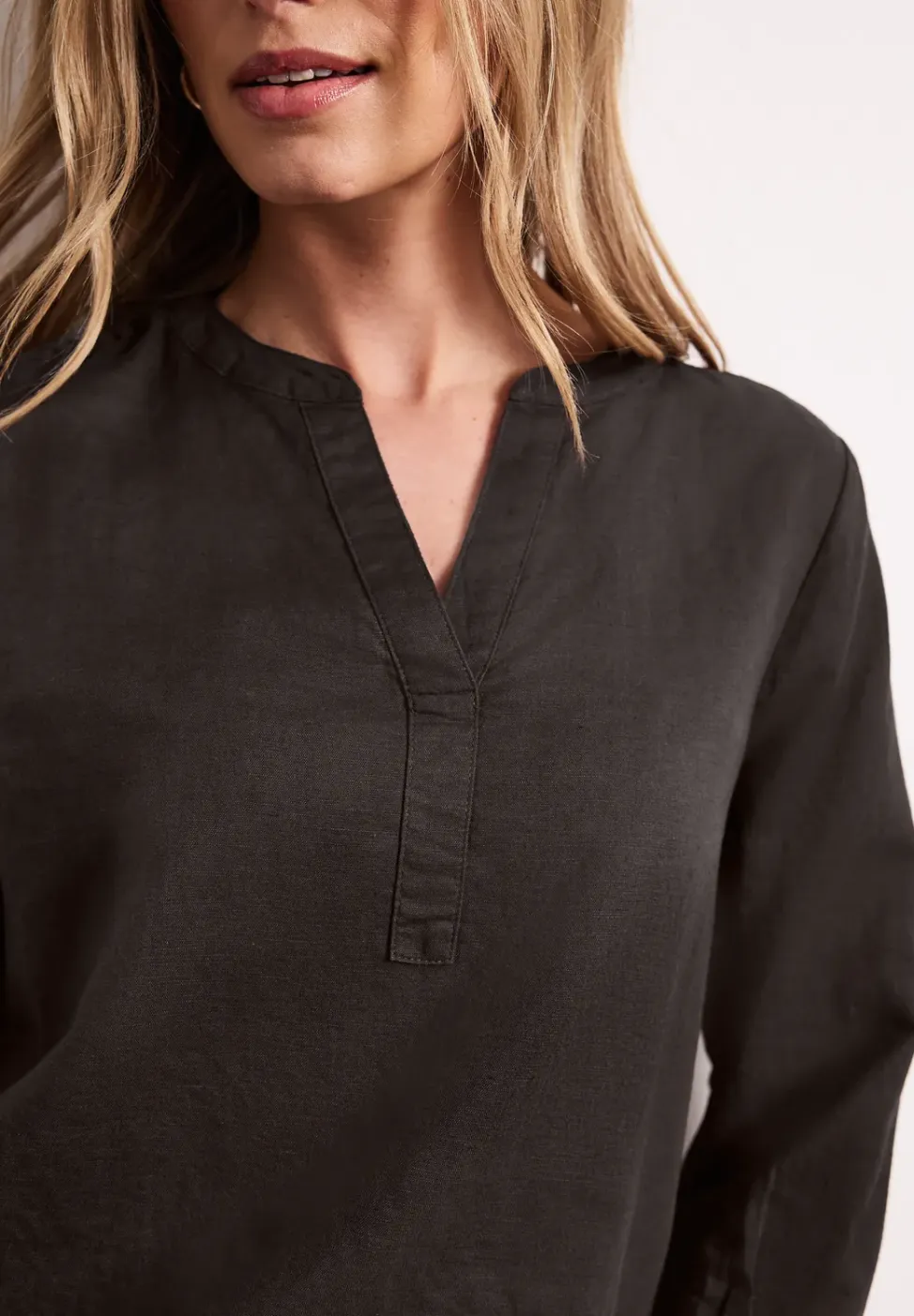 Blouse met gespleten hals van linnenmix