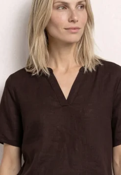 Blouse met gespleten hals van linnenmix