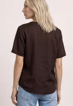 Blouse met gespleten hals van linnenmix