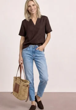 Blouse met gespleten hals van linnenmix