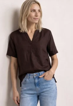 Blouse met gespleten hals van linnenmix