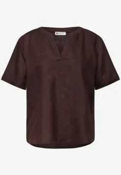 Blouse met gespleten hals van linnenmix