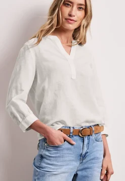 Blouse met gespleten hals van linnenmix
