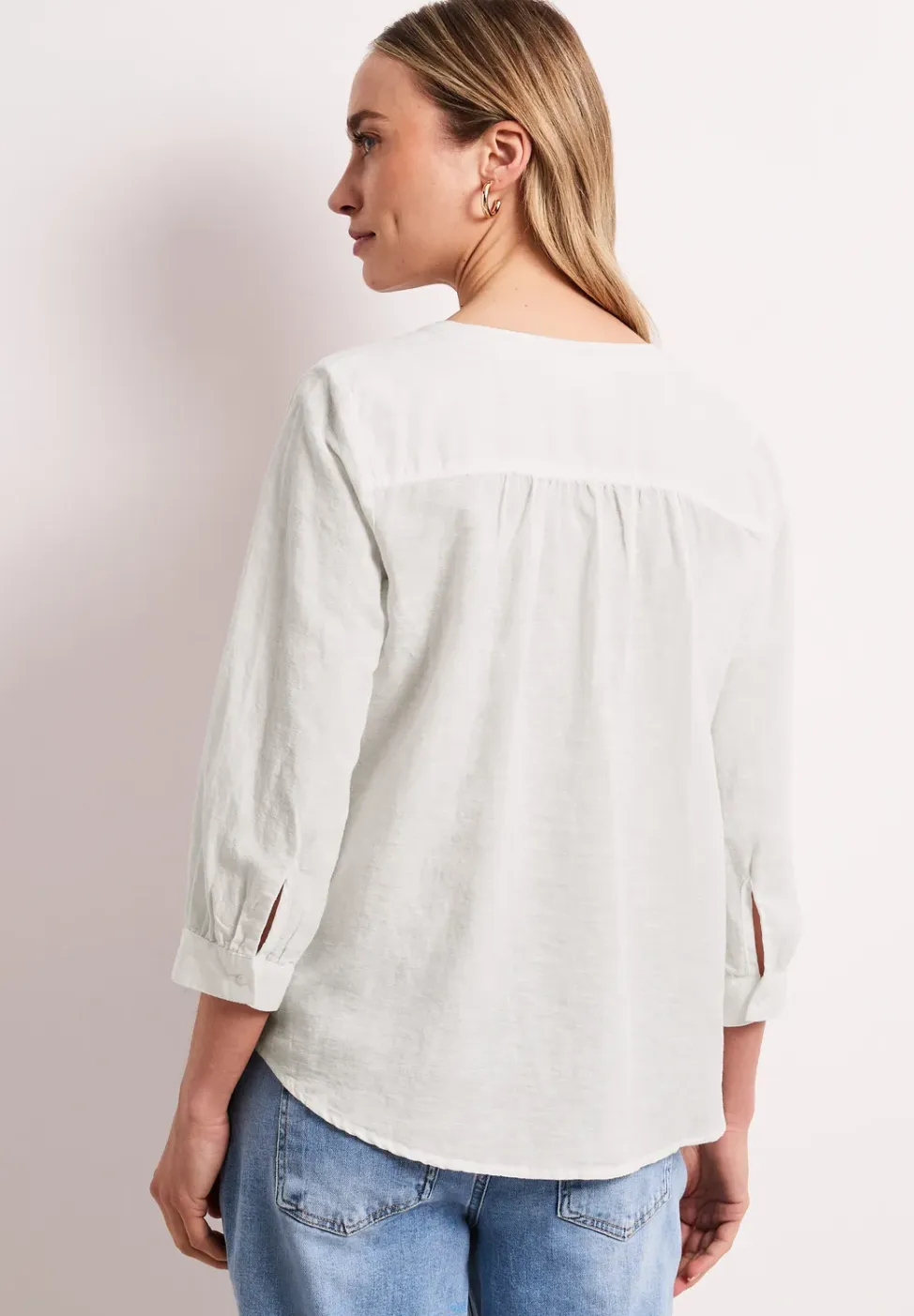Blouse met gespleten hals van linnenmix