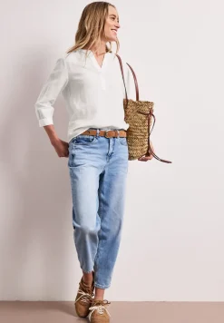Blouse met gespleten hals van linnenmix