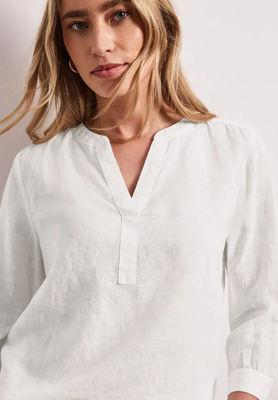 Blouse met gespleten hals van linnenmix