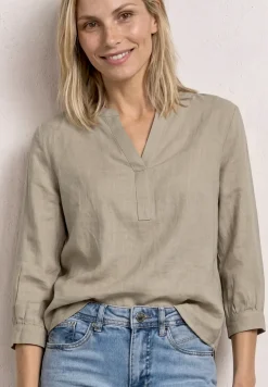 Blouse met gespleten hals van linnenmix