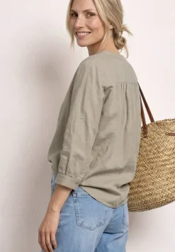 Blouse met gespleten hals van linnenmix