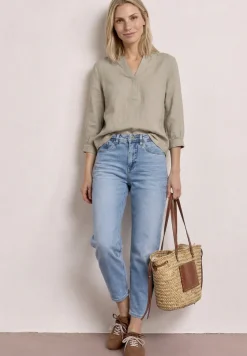 Blouse met gespleten hals van linnenmix