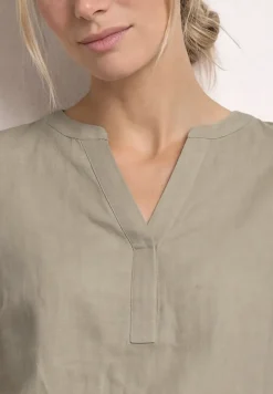 Blouse met gespleten hals van linnenmix