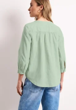 Blouse met gespleten hals van linnenmix