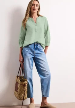 Blouse met gespleten hals van linnenmix