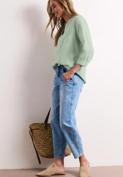 Blouse met gespleten hals van linnenmix
