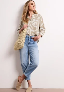 Blouse met gespleten hals van linnenmix
