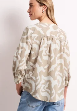 Blouse met gespleten hals van linnenmix