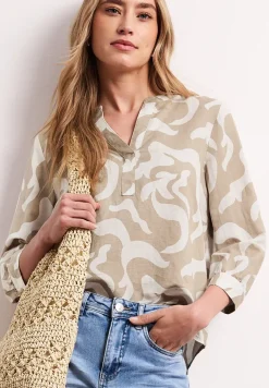 Blouse met gespleten hals van linnenmix