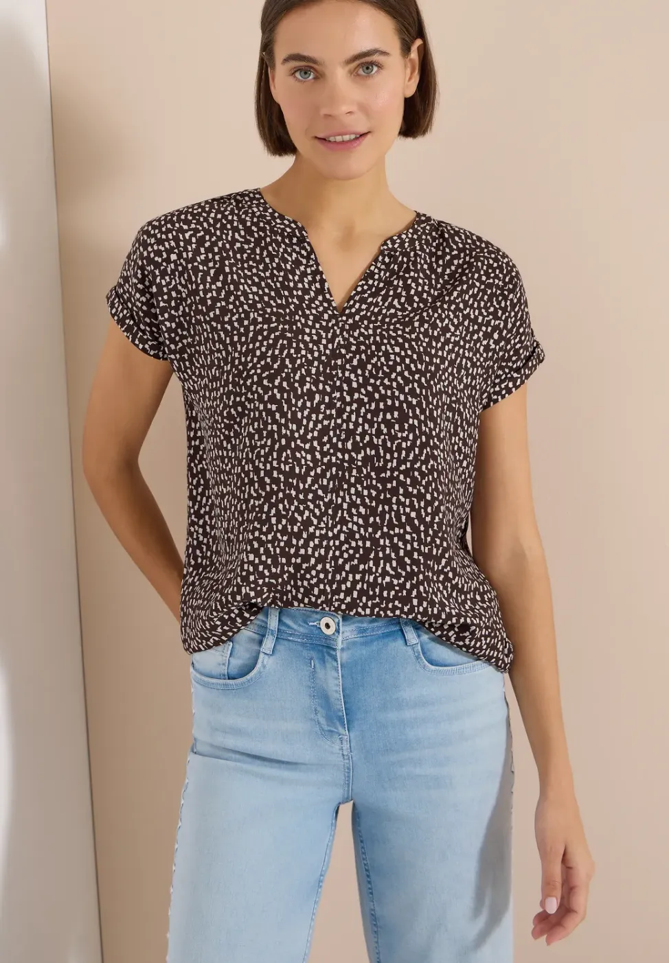 Blouse met hangende schouder en print