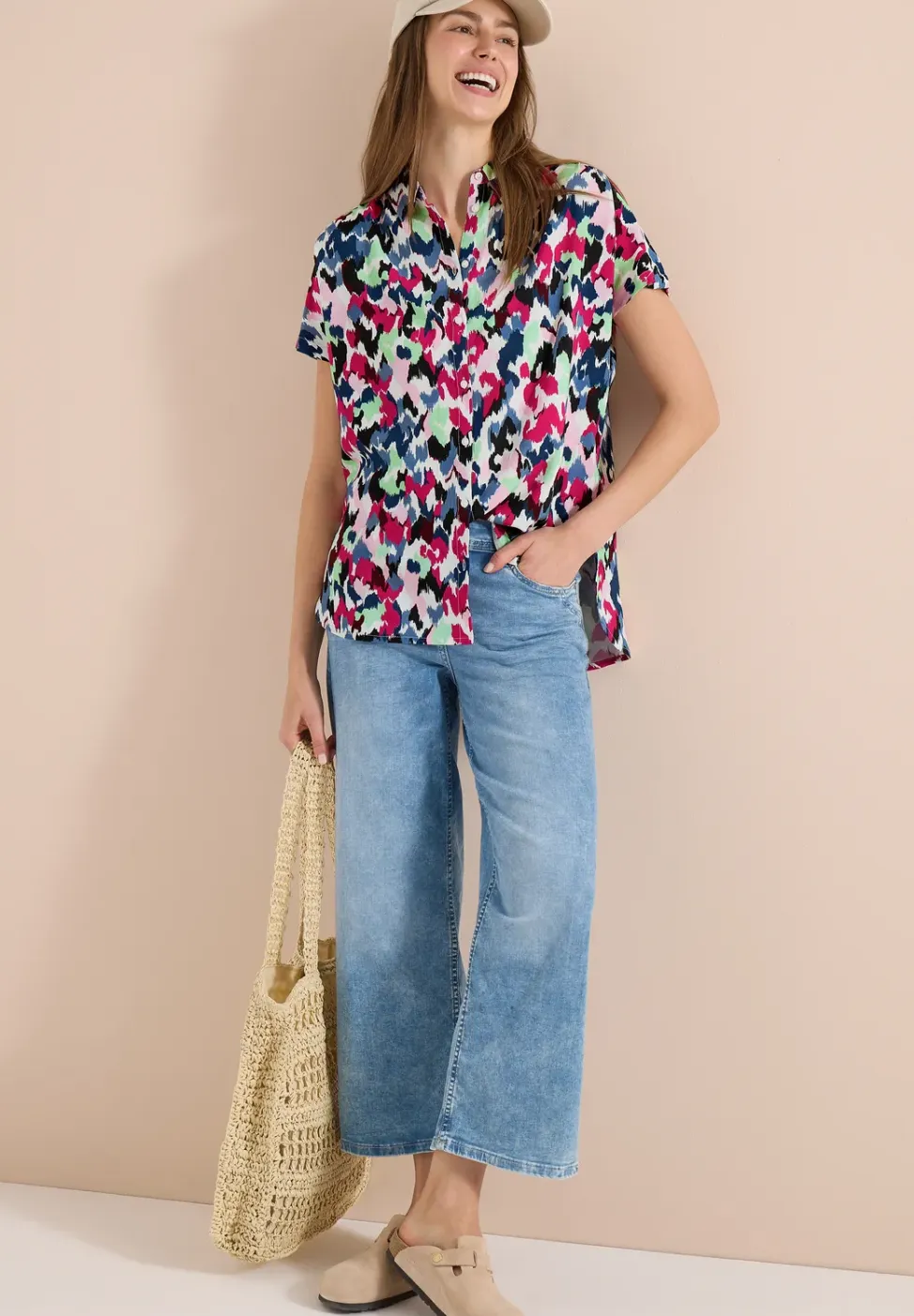 Blouse met hangende schouder en print