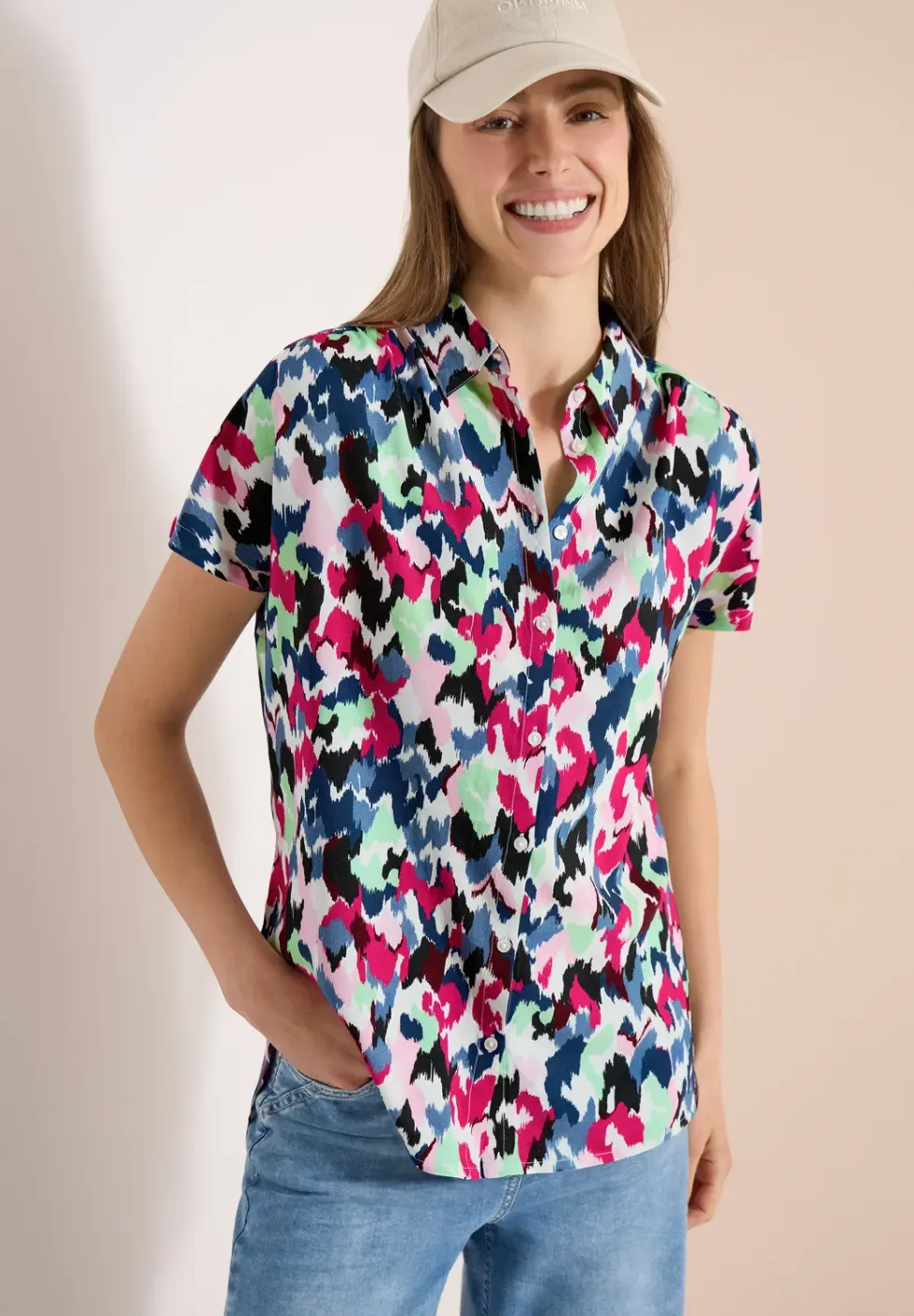 Blouse met hangende schouder en print