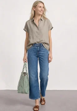 Blouse met hangende schouder in linnen
