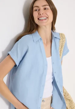Blouse met hangende schouder in linnen